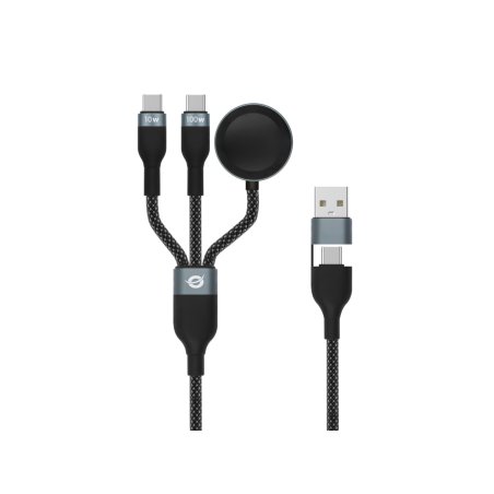 Conceptronic ETTA08B15 3-in-1 100W Fast Charging Data Cable 1.5m, USB-C, Apple Watch Charger, USB 2.0, 5A, E-Mark
