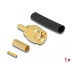 RP-SMA Stecker zum Crimpen RG-174 / RG-316 mit passendem Schrumpfschlauch - 5 Stück