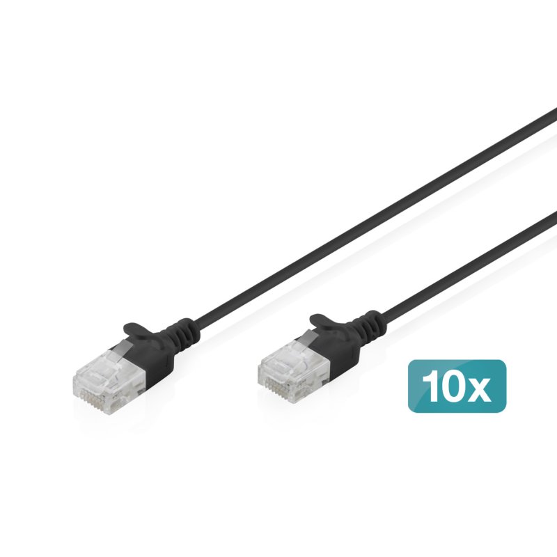Digitus CAT 6 U-UTP Slim patch cable, 1 m, black, 10 pieces