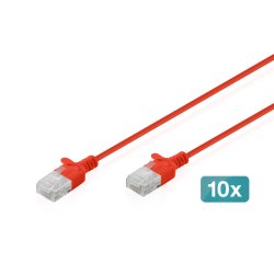 Digitus CAT 6 U-UTP Slim Patchkabel, 1,5 m, rouge, 10 pièces