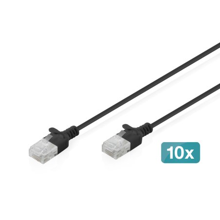 Digitus CAT 6 U-UTP Slim patch cable, 2 m, black, 10 pieces