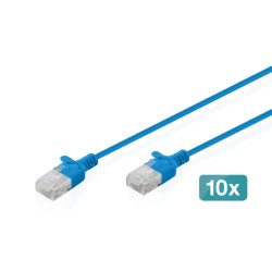 Digitus CAT 6 U-UTP Slim Patchkabel, 3 m, bleu, 10 pièces