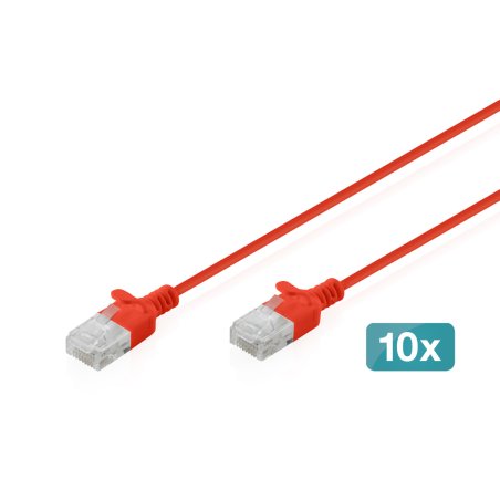 Digitus CAT 6 U-UTP Slim patch cable, 5 m, red, 10 pieces