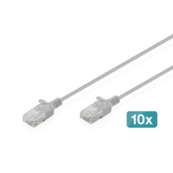 Digitus CAT 6 U-UTP Slim patch cable, 2 m, gray, 10 pieces