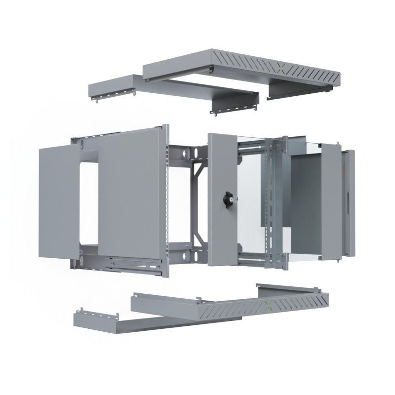 19" Wandgehäuse X-Rack mit Glastür 400-600mm 9HE grau