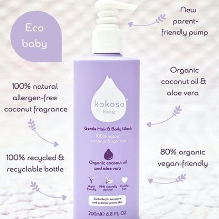 Kokoso Hair and Body Wash with Pump Dispenser Natural Coconut