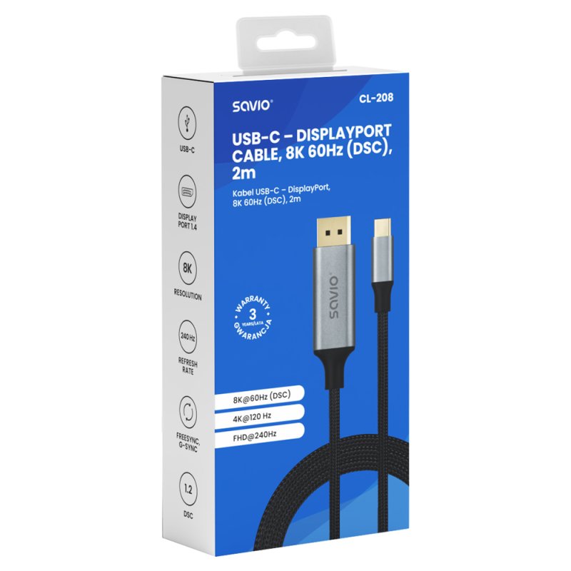 Savio CL-208 câble USB USB 3.2 Gen 1 (3.1 Gen 1) 2 m USB C Noir, Gris