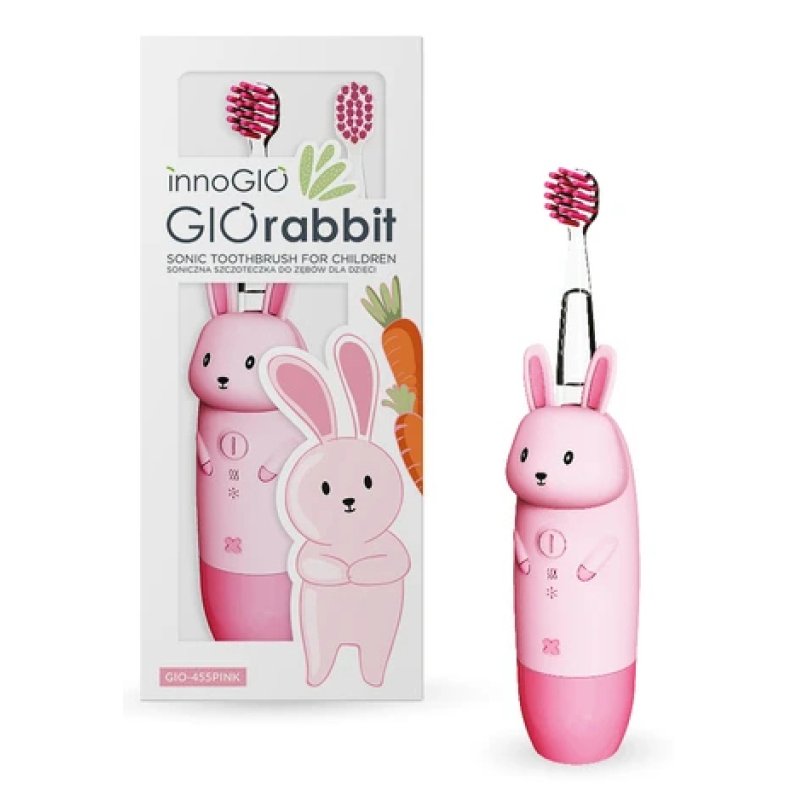 innoGIO GIOrconejo Children's Electric Toothbrush with 7 LED Colors Silicone Handle 4 Modes Timer 2 min Pink AAA