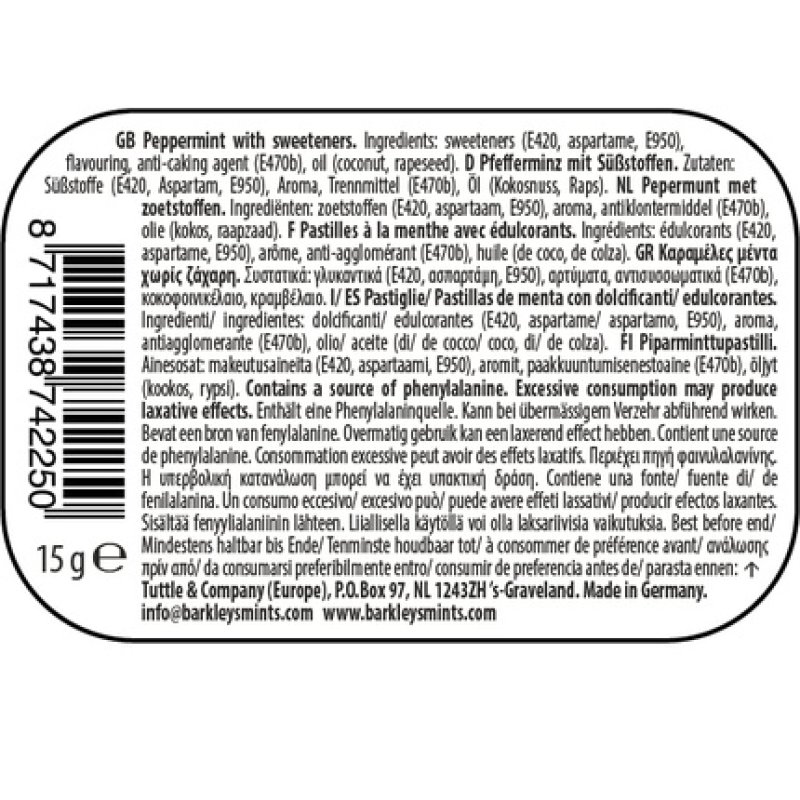 Barkleys Cinnamon Breath Mini Mints Strong Cinnamon Flavor Cool Mint Candy 15g