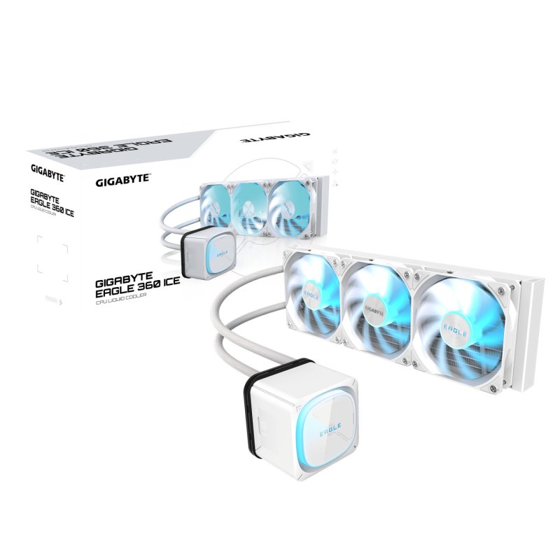GIGABYTE EAGLE 360 ICE Liquid CPU Cooler - 3x120mm ARGB Fans, full-color LCD, DAISY-CHAIN, Intel LGA 1851 and AMD AM5