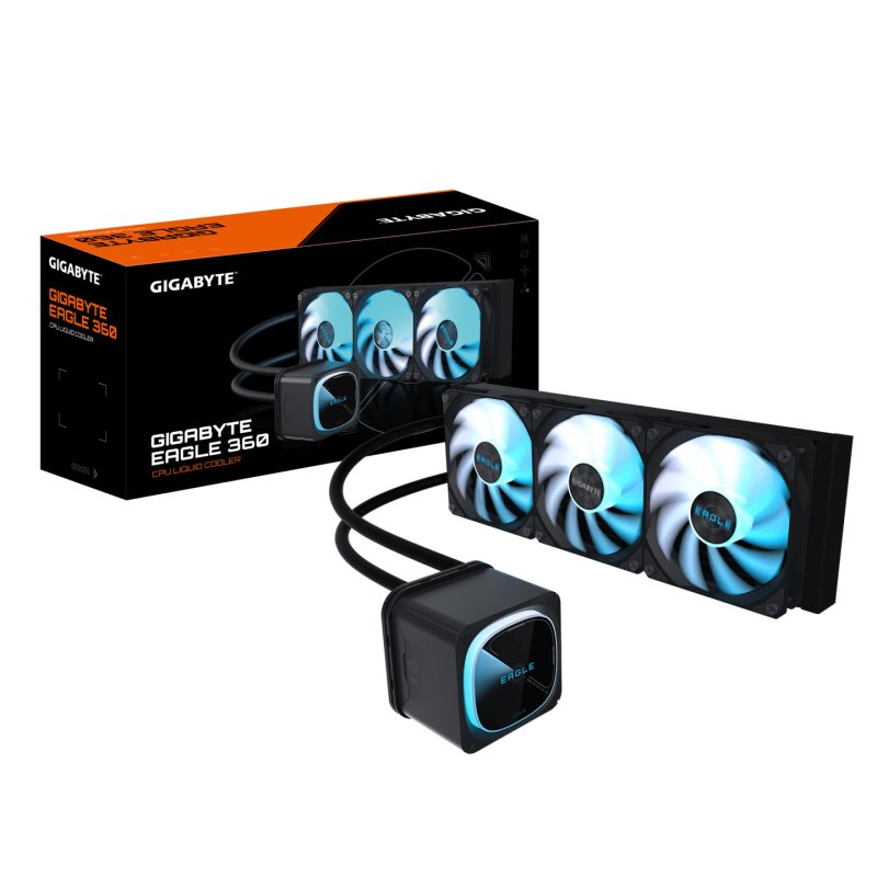 GIGABYTE EAGLE 360 Liquid CPU Cooler - 3x120mm ARGB Fans, full-color LCD, DAISY-CHAIN, Intel LGA 1851 and AMD AM5