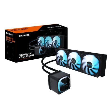 GIGABYTE EAGLE 360 Liquid CPU Cooler - 3x120mm ARGB Fans, full-color LCD, DAISY-CHAIN, Intel LGA 1851 and AMD AM5