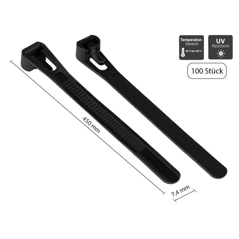 Alcasa KAB-R45S74 serre-câbles Attache de câble détachable Nylon Noir 100 pièce(s)