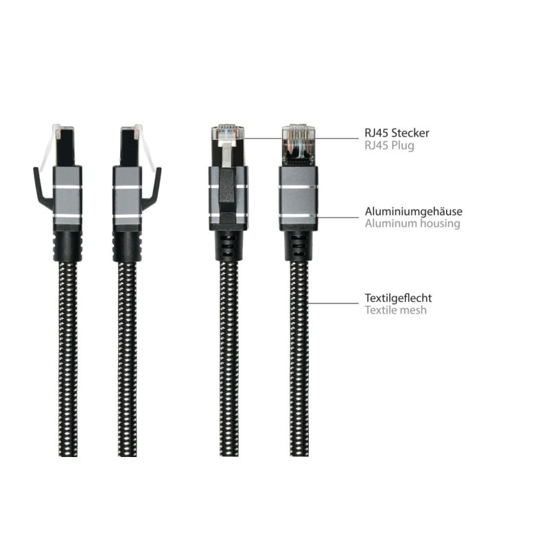 Alcasa Ethernet cable USB-C™ plug to RJ45 plug, textile sheath, anthracite, 3 m, Good Connections