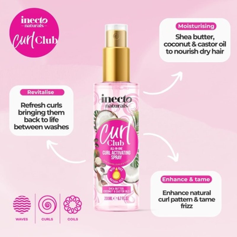 Inecto Curl Club All In One Curl Activating Spray 200ml Vegan & Cruelty Free 100 Natural