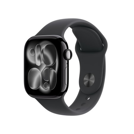 Apple Watch Series 11 GPS Cellular 42mm Jet Black Aluminium Case with Black Sport Band - S/M