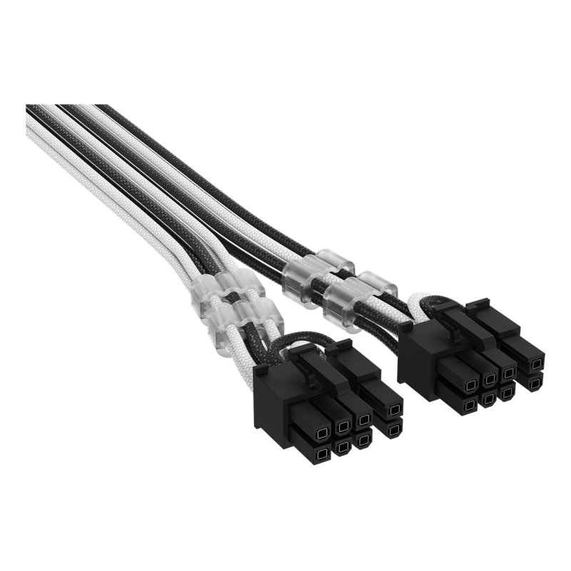 Corsair Elite Premium Individually Sleeved, PCIe 12V-2x6 to 2x 8-pin (6 2 split) PCIe Cable - Black/White