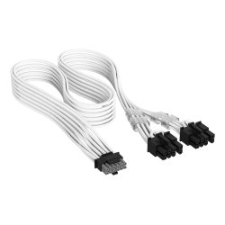 Corsair Elite Premium Individually Sleeved, PCIe 12V-2x6 to 2x 8-pin (6 2 split) PCIe Cable - White