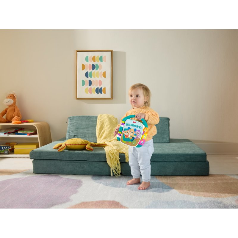 Fisher-Price Laugh & Learn Storybook Rhymes, Teal Musical Electronic Learning Toy for Baby & Toddler, Danish Version