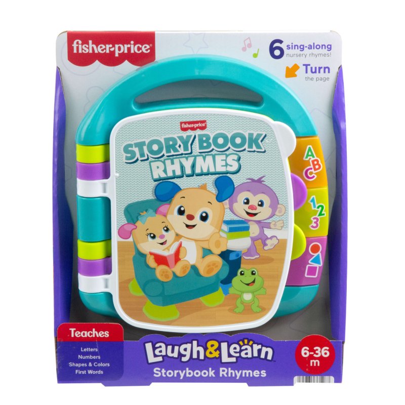Fisher-Price Laugh & Learn Storybook Rhymes, Teal Musical Electronic Learning Toy for Baby & Toddler, Danish Version