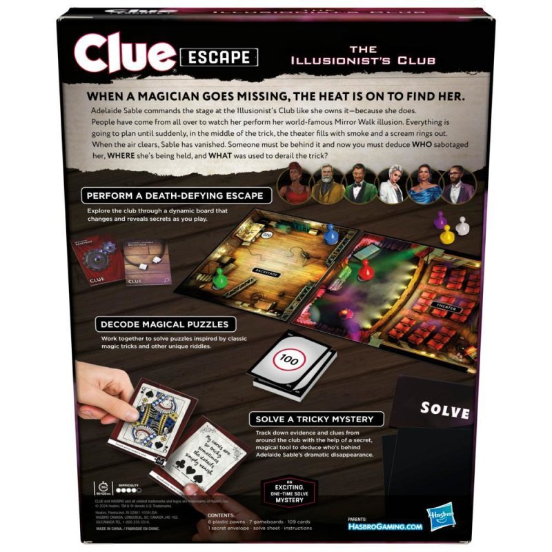 Hasbro Gaming Clue Escape: The Illusionist’s Club Board Game, 1-Time Solve Escape Room Games, Mystery Games, Ages 10 