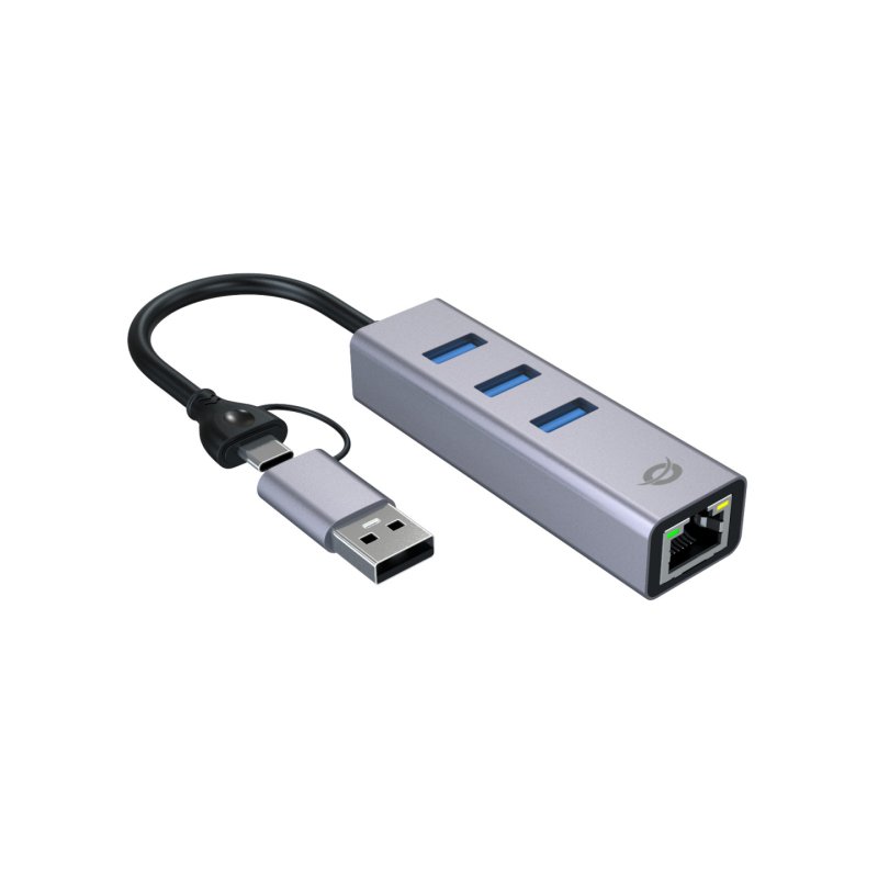 Conceptronic ABBY25G USB-C to Gigabit Network Adapter with 3-Port USB Hub