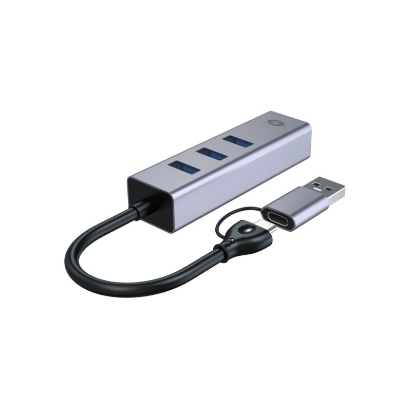 Conceptronic ABBY25G USB-C to Gigabit Network Adapter with 3-Port USB Hub