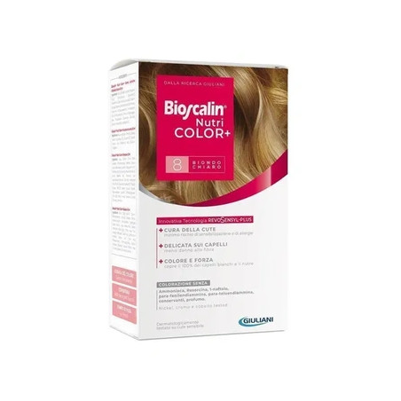 Giuliani Bioscalin Nutricolor Plus 8 Light Blonde Coloring Cream Kit With Developer Shampoo And Balm