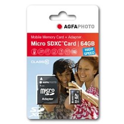 Card AgfaPhoto MicroSDXC UHS-I 64GB High Speed Class 10 U1 Adapter