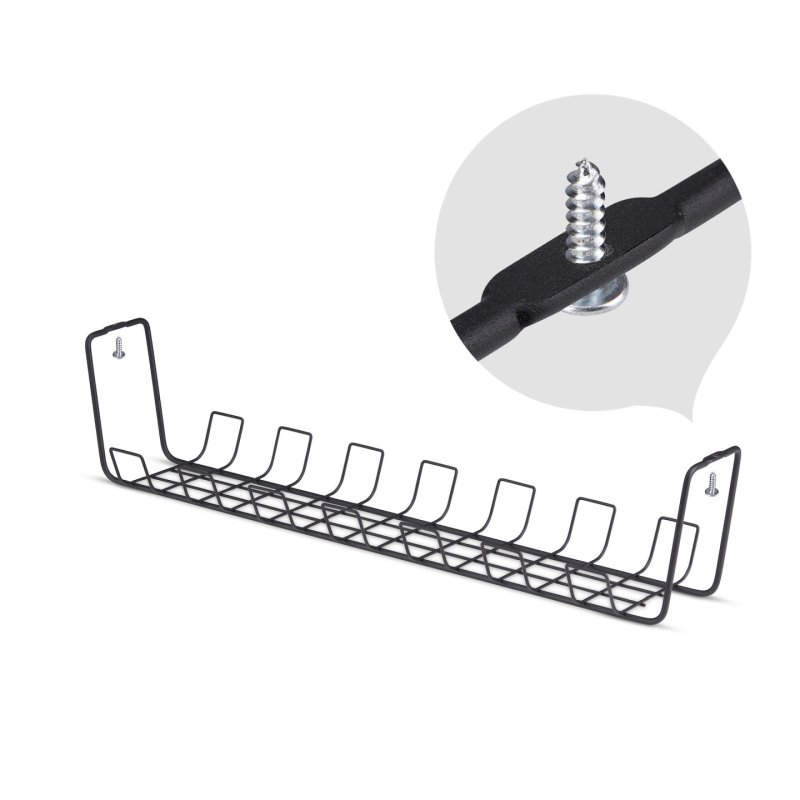 StarTech.com Under Desk Cable Management Tray, 24" Long, Metal Basket Style Cable Organizer, Screw-On Installation,