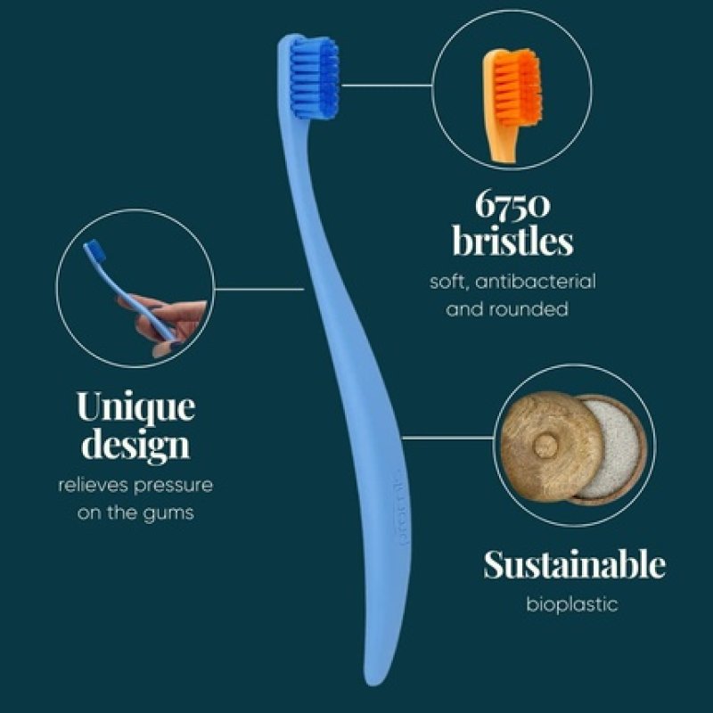 Promis Brush Sustainable Toothbrush Made from Renewable Raw Materials with Soft 6750 Bristles and Ergonomic Handle -