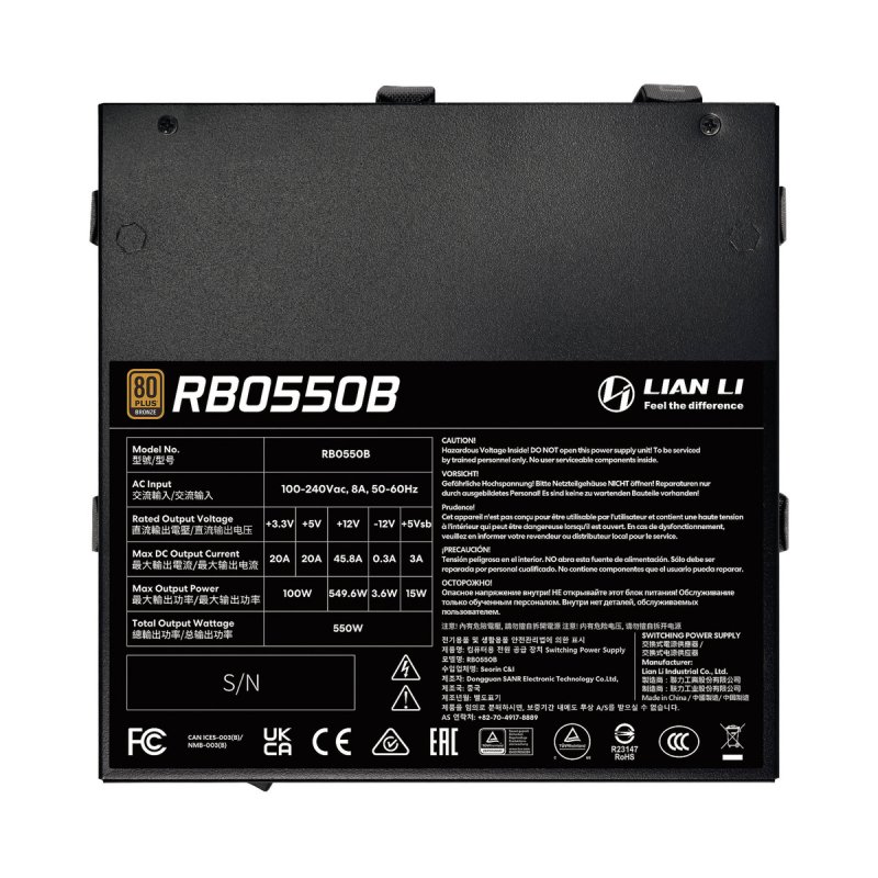 Lian Li RB Series 80 PLUS Bronze Netzteil, teilmodular, ATX 3.1 - 550 Watt, schwarz