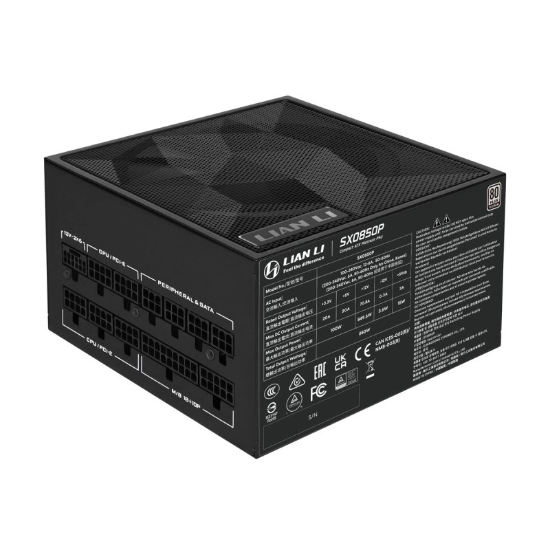 Lian Li SX Series 80 PLUS Platinum Netzteil, vollmodular, PCIe 5.1, ATX 3.1 - 850 Watt, schwarz
