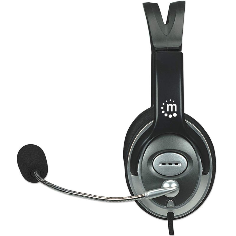 Manhattan Stereo Over-Ear Headset (3.5mm), Microphone Boom (padded), Adjustable Steel Headband, In-Line Volume Control,