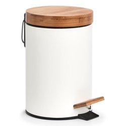 Zeller Present 18908 trash can 3 L Round Bamboo, Iron White, Wood