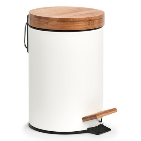 Zeller Present 18908 trash can 3 L Round Bamboo, Iron White, Wood