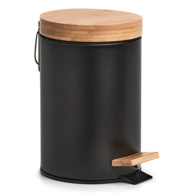 Zeller 18910 Cosmetic Bin, 3 Ltr., Metal/Bamboo, Black, Soft-Close, Approx