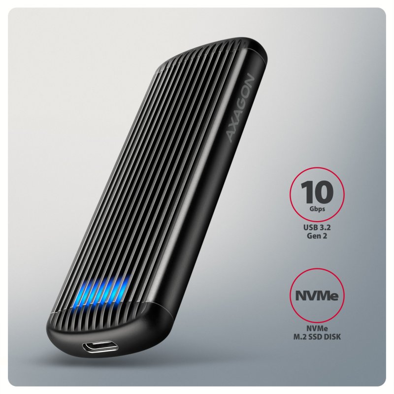 AXAGON EEM2-SC SSD-Gehäuse, M.2 NVMe, USB-C 10Gbit/s, Aluminium - schwarz