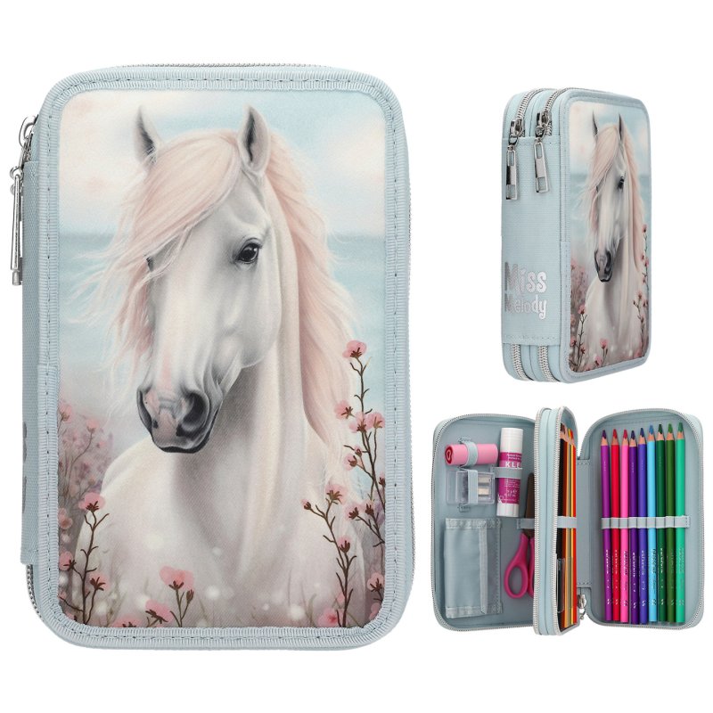 Miss Melody - Double Pencil Case - Pale Light Blue