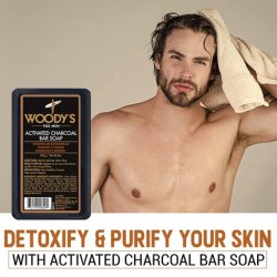 Woody's Activated Charcoal Soap Bar for Men Detoxifying and Exfoliating Body