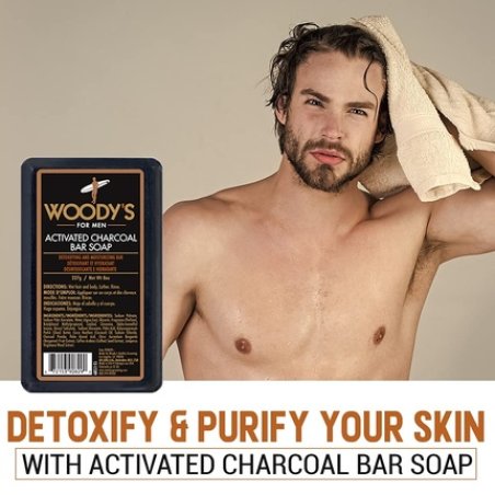 Woody's Activated Charcoal Soap Bar for Men Detoxifying and Exfoliating Body