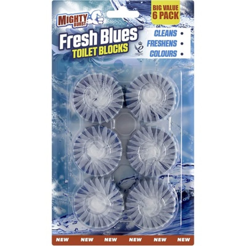 Mighty Burst Fresh Blues Toilet Block, 6 Pack, Cistern Blocks That Freshen
