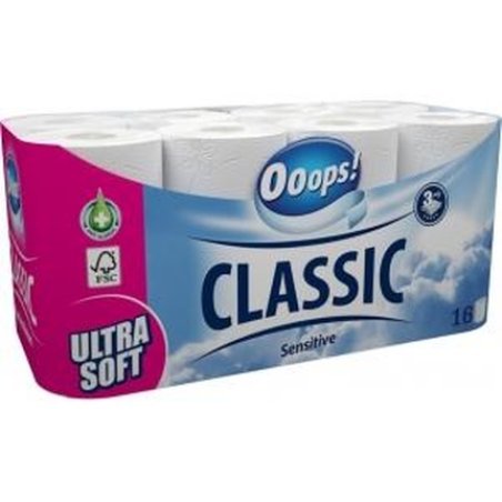 Ooops Toilet Paper Classic Sensitive 3-Ply 16 Rolls