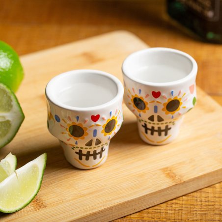 Kikkerland - Sugar Skull Shot Glasses - Colorful - Diameter: 2 inches, Height: 2.25 inches