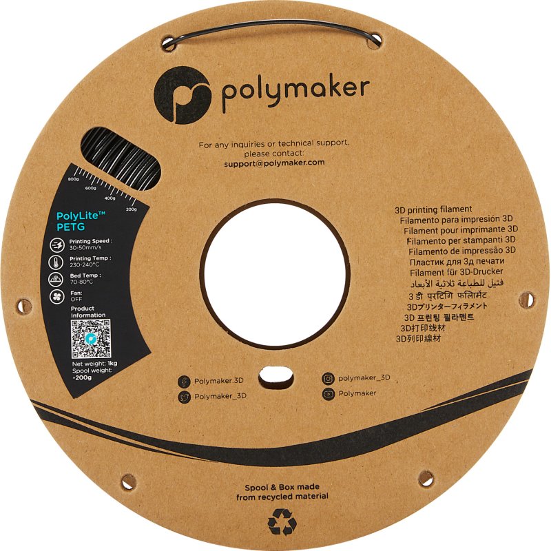 Polymaker PB01043 matériel d'impression 3D PETg (polyéthylène téréphtalate glycolisé) Noir 3 kg