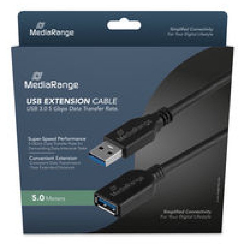 MediaRange USB-Verlängerungskabel, USB 3.0, 5 GB/s, 5m, sw