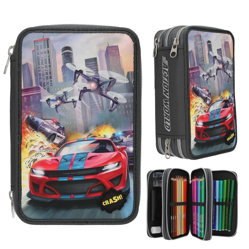 Dino World - Triple Pencil Case With LED Drone (0413981)