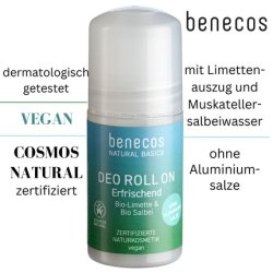 Benecos Natural Basics Organic Lime & Sage Water Deodorant Roll-On 50ml