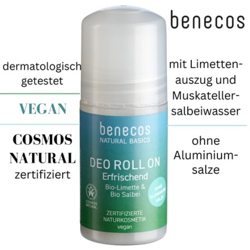 Benecos Natural Basics Organic Lime & Sage Water Deodorant Roll-On 50ml