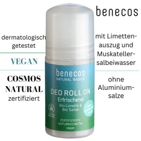 Benecos Natural Basics Organic Lime & Sage Water Deodorant Roll-On 50ml